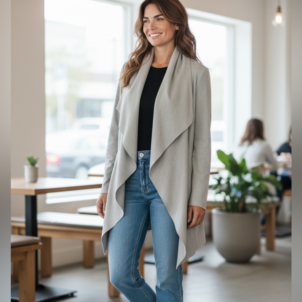 G.I.L.I. Faux Suede Draped Duster